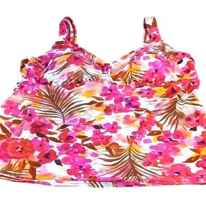 St Johns Bay Womens Plus Size Tankini Stylish Pink and Brown Floral Size 22